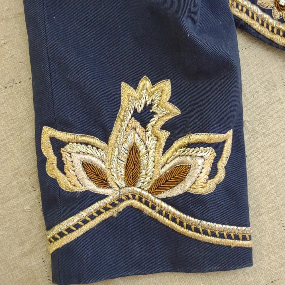 90s Cropped Hussar Jacket – Navy & Gold Statement Military Blazer - Picture 10 of 13